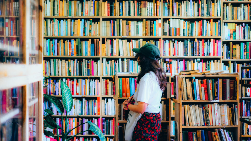 a girl in bookstore